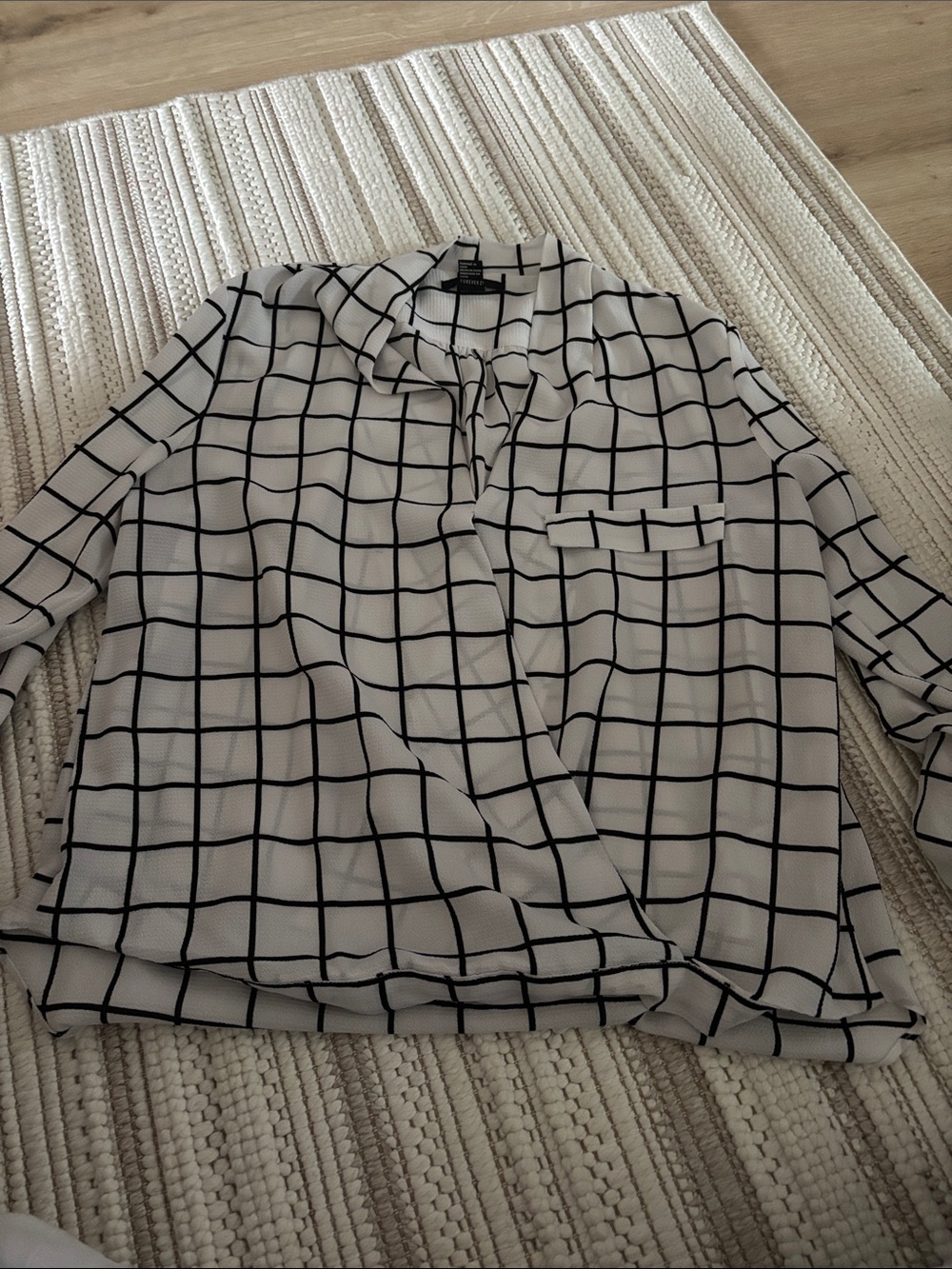 Forever 21 White Blouse with Black Windowpane Grid